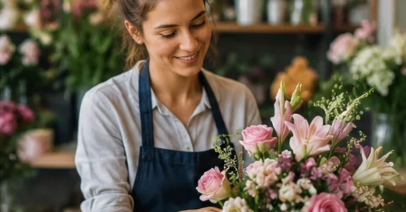Florist arranging flowers in her shop